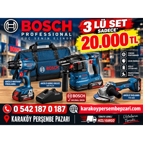 Bosch GSR + GWS + GBH 3x4.AH  BOSCH 3'lü Set